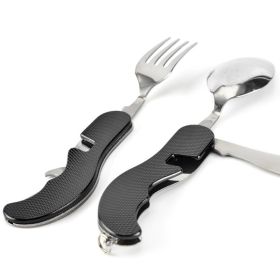 Tablespoon Set 4 In 1 Foldable Spoon Knife Fork Bottle Opener Stainless Steel Folding Pocket Kits Outdoor Tableware Set