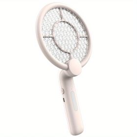 Electric Fly Swatte Bug Zapper Racket 2 In 1 Fly Swatter With 300mAh Battery Rechargeable Mosquito Repellent Lamp For Indoor And Outdoor (Color: Beige)