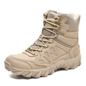 Outdoor Men Hiking Shoes Waterproof Breathable Tactical Combat Army Boots Desert Training Sneakers Anti-Slip Mens Military Boots (Color: sand color, size: 45)