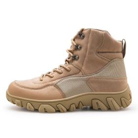 New Men's Military Boots High Top Outdoor Hiking Shoes Men Anti-collision Quality Army Tactical Sport Jogging Trekking Sneakers (Color: Beige, size: 44)