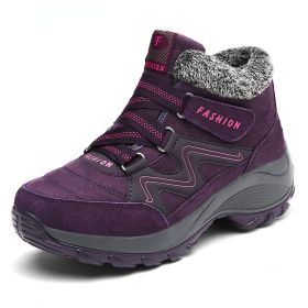 Winter Women's Snow Boots All-match Thick Bottom Increased Velvet Warm Low Ankle Outdoor Leisure Sports Shoes Hiking Boots (Color: Purple, size: 38)