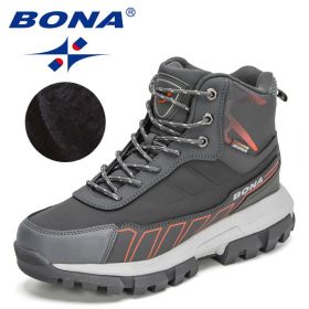 BONA 2022 New Designers Action Leather Winter Brand Snow Boots Men Super Warm Ankle Boots Man Plush Hiking Soft Boots Mansculino (Color: Dark grey S gray, size: 8.5)