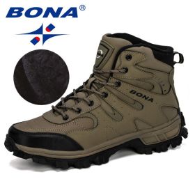 BONA New Designers Nubuck Hiking Boots Krasovki Tactical Shoes Men Outdoor Non-Slip Hiking Shoes Man Mountain Shoes Trendy (Color: Medium grey black, size: 9.5)