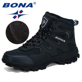 BONA New Designers Nubuck Hiking Boots Krasovki Tactical Shoes Men Outdoor Non-Slip Hiking Shoes Man Mountain Shoes Trendy (Color: Deep blue silvergray, size: 10.5)