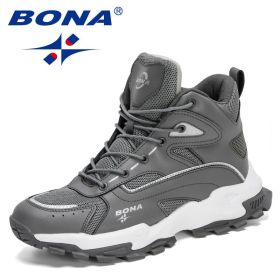 BONA 2022 New Designers Outdoor Mountain Desert Climbing Shoes Men Ankle Hiking Boots Man High Top Winter Boots Mansculino Comfy (Color: Dark grey S gray, size: 8)