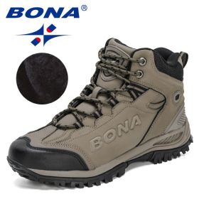 BONA 2022 New Designers Popular Hiking Boots Men Snow Warm Sneakers Man Padded Trekking Winter Action Leather High Top Footwear (Color: Mwdium grey black, size: 10)