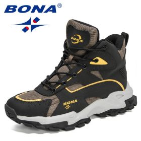 BONA 2022 New Designers Outdoor Mountain Desert Climbing Shoes Men Ankle Hiking Boots Man High Top Winter Boots Mansculino Comfy (Color: Medium grey black, size: 9.5)