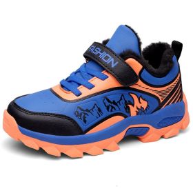 Winter Boots For Boys Anti-Skid Hiking Shoes Children Plus Fur Walking Climbing Sneakers Outdoor Sport Footwear Kids Snow Shoes (Color: Blue kid shoes, size: 6)