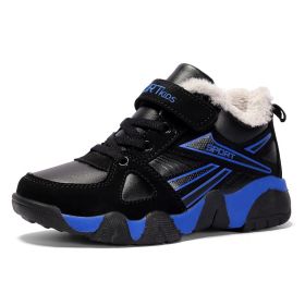 Kid Sneakers Outdoor Boots Plus Warm Fur Running Shoes Kids Waterproof Walking Children Hiking Sport Shoes Winter Shoes For Boys (Color: Blue Kids shoes, size: 3)