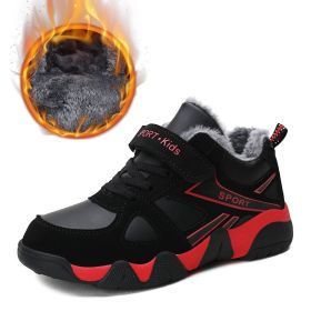 Kid Sneakers Outdoor Boots Plus Warm Fur Running Shoes Kids Waterproof Walking Children Hiking Sport Shoes Winter Shoes For Boys (Color: Red Kids shoes, size: 3)