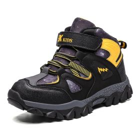 Winter Children Shoes Hiking Shoes Non-slip Sports Shoes Warm Outdoor Boys Boots Teenagers Mountain Climbing Trekking Sneakers (Color: Yellow Hiking Shoes, size: 8)