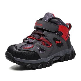 Winter Children Shoes Hiking Shoes Non-slip Sports Shoes Warm Outdoor Boys Boots Teenagers Mountain Climbing Trekking Sneakers (Color: Red Hiking Shoes, size: 8)