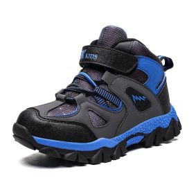 Winter Children Shoes Hiking Shoes Non-slip Sports Shoes Warm Outdoor Boys Boots Teenagers Mountain Climbing Trekking Sneakers (Color: Blue Hiking Shoes, size: 8)