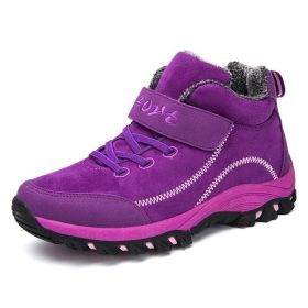 Waterproof Winter Men Boots Warm Fur Snow Women Boots Men Work Casual Sneakers Outdoor Hiking Boots Rubber Ankle Boots Size 48 (Color: Purple, size: 9)