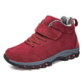 Waterproof Winter Men Boots Warm Fur Snow Women Boots Men Work Casual Sneakers Outdoor Hiking Boots Rubber Ankle Boots Size 48 (Color: Red, size: 7.5)